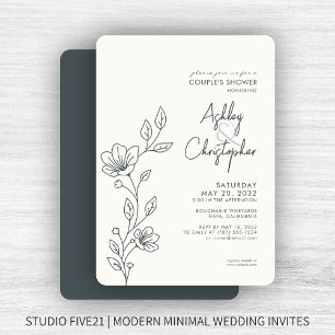 Modern Space Grey Foliage Outline Wedding Shower Invitation