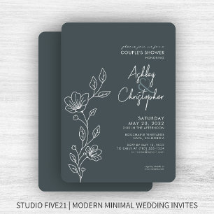 Modern Space Grey Outline Wedding Shower Invitation