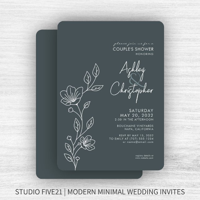 Modern Space Grey Outline Wedding Shower Invitation (Creator Uploaded)