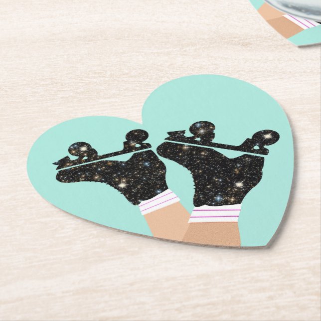 Modern Space Roller Skates Roller Derby Mint Heart Paper Coaster (Angled)