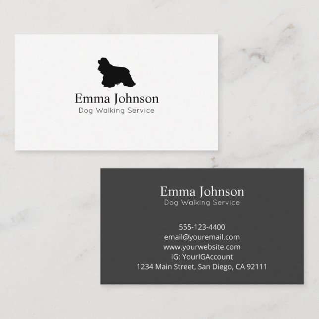 Modern Spaniel logo Dog Walking Business Card (Front/Back)