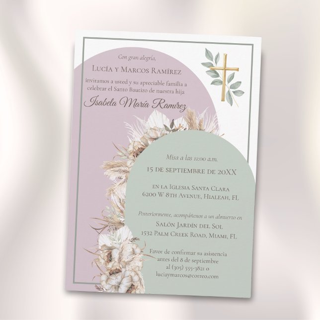Modern Spanish baptism pampa grass bautizo Invitation (Creator Uploaded)