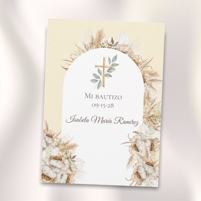 Modern Spanish baptism pampa grass bautizo Invitation (Creator Uploaded)