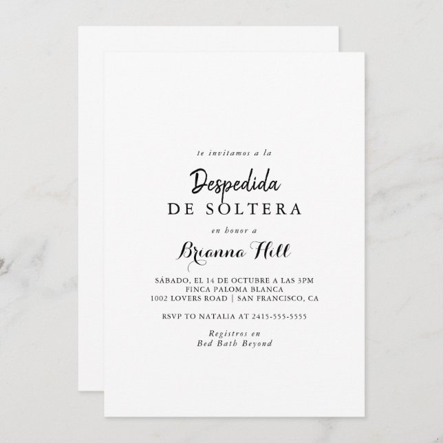 Modern Spanish Bridal Shower Invitation (Front/Back)
