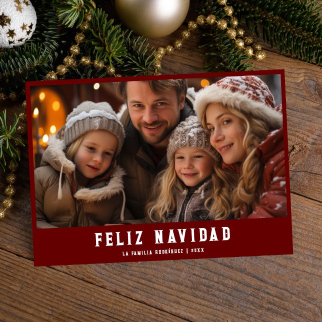 Modern Spanish Red Feliz Navidad Family Photo  Holiday Card (Creator Uploaded)