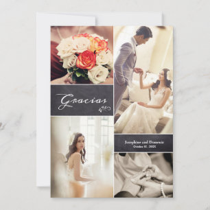 Modern Spanish Script Photo Collage Wedding Thank You Card