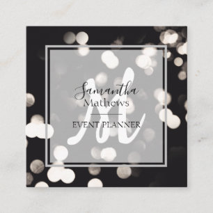 Modern Sparkle Black and White Event Planner Squar Square Business Card