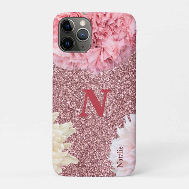 Modern sparkle Blush pink Initial and name Glitter Case-Mate iPhone Case (Back)
