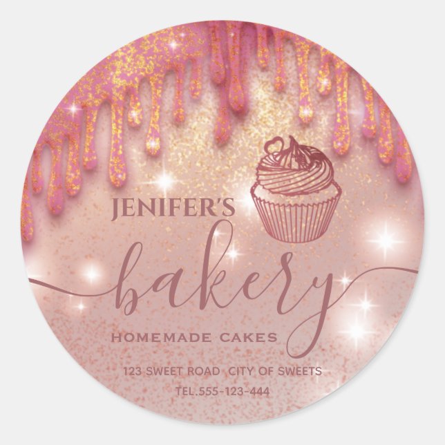 Modern sparkle  drips cupcake bakery label (Front)