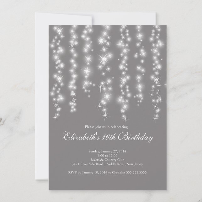 Modern Sparkle Grey Sweet Sixteen Birthday Party Invitation (Front)