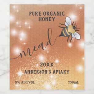 Modern sparkle honeycomb honeybee mead wine label
