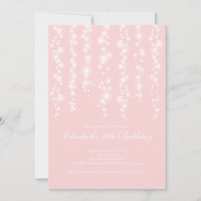 Modern Sparkle Pink Sweet Sixteen Birthday Party Invitation (Front)