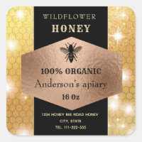 Modern  sparkle rosegold bee honey jar label