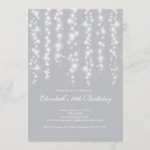Modern Sparkle Silver Sweet Sixteen Birthday Party Invitation