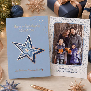 Modern Sparkling Christmas Star Family Photo Rose