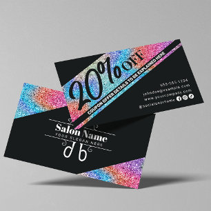 Modern Sparkling Glitter & Black Hair Salon Discount Card