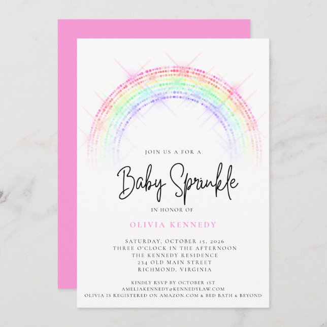 Modern Sparkling Rainbow Baby Sprinkle Baby Shower Invitation (Front/Back)