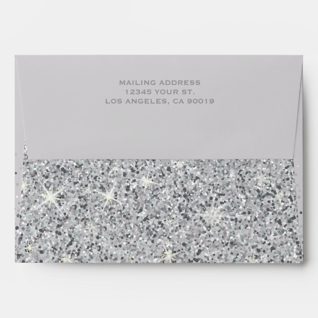 Modern Sparkling Silver Glitter Wedding Envelope (Back (Top Flap))
