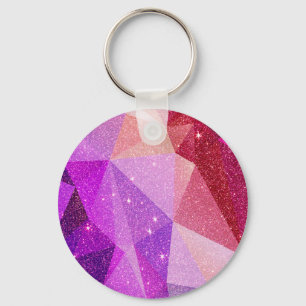 Modern Sparkly Faux Glitter Geometric Triangles Key Ring