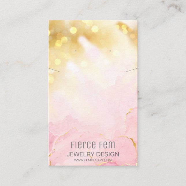 Modern Sparkly Pink And Gold Jewellery Display Car Business Card (Front)
