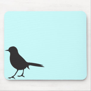 Modern sparrow bird silhouette blue girly chic mouse pad