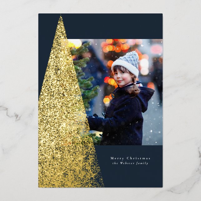 Modern speckle Christmas tree navy one photo (Front)
