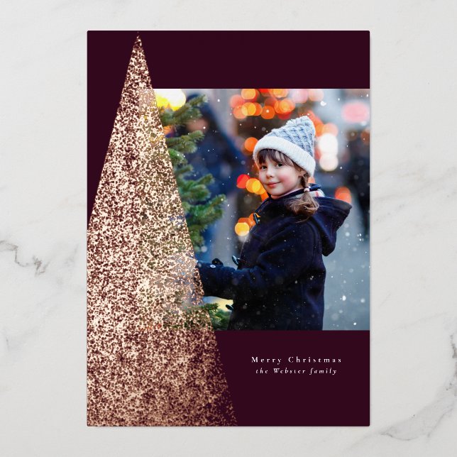 Modern speckle Christmas tree plum unique photo (Front)