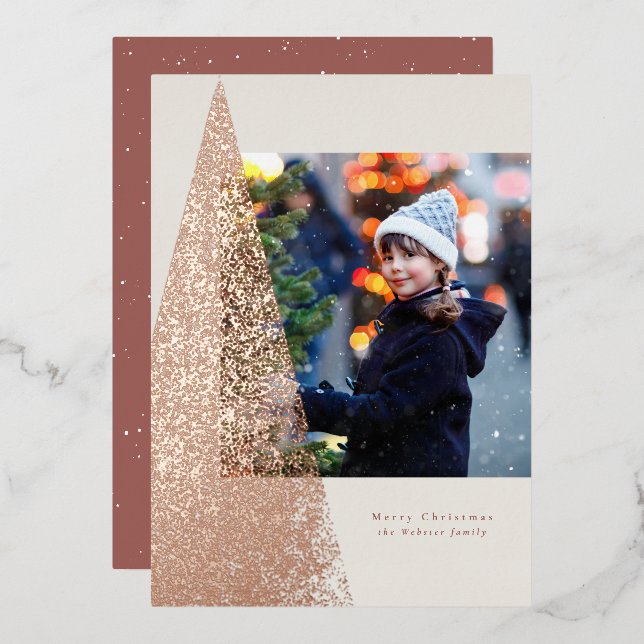 Modern speckle rose gold Christmas tree one photo (Front/Back)