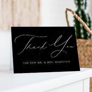 Modern Speckled Black and White Wedding Thank You Card