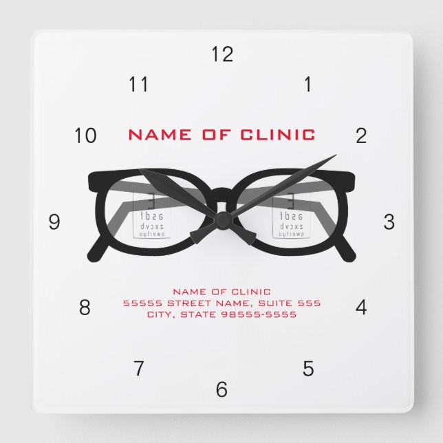 Modern Spectacles and Eye Chart For Eye Clinic Square Wall Clock (Front)
