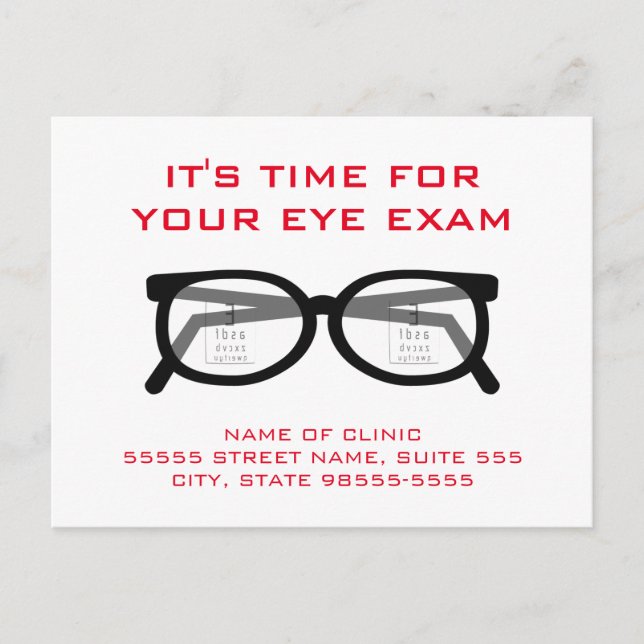 Modern Spectacles Eye Exam Appointment Reminder Postcard (Front)