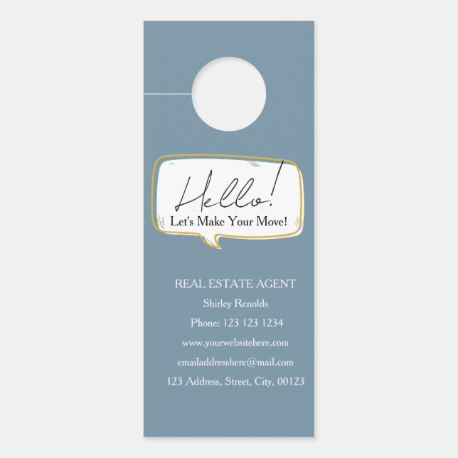 Modern speech bubble Real Estate blue Door Hanger (Front)
