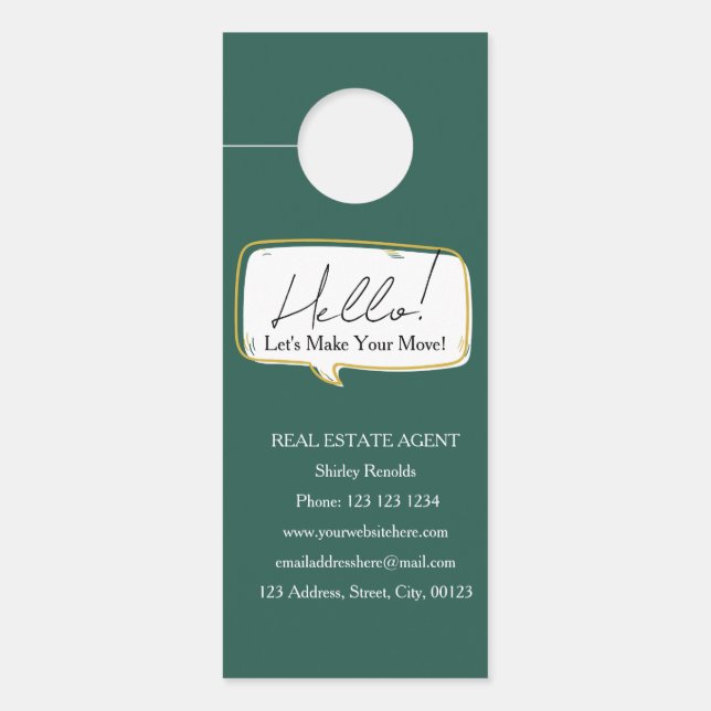 Modern speech bubble Real Estate green Door Hanger (Front)