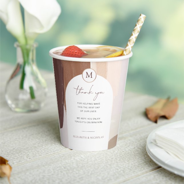 Modern Spiced Terracotta | Monogram Wedding Paper Cups (Insitu)