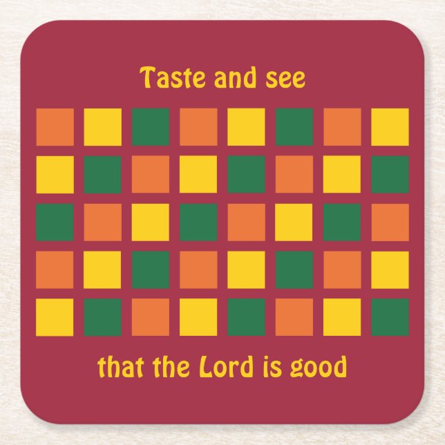 Modern Spicy Colours Geometric Squares Custom Square Paper Coaster (Front)