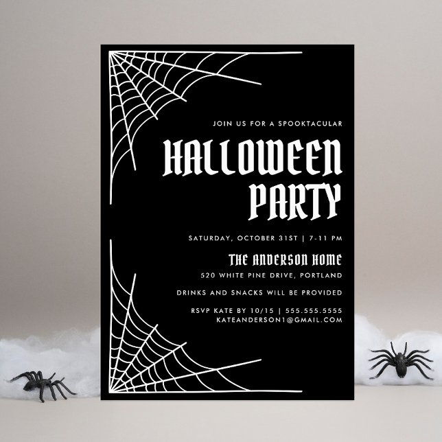 Modern Spider Web Black Halloween Party Invitation (Creator Uploaded)