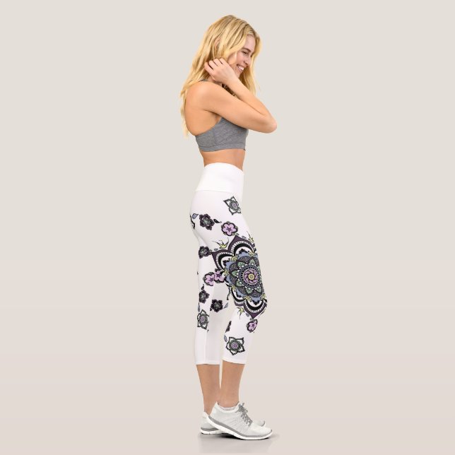 Modern spiral flower mandala capri leggings (Right)
