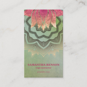 Modern Spiritual Yoga Mandala Pastel Pink Lotus Business Card