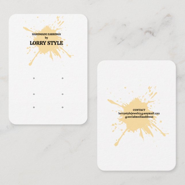 Modern Splash Earring Display  Business Card (Front/Back)