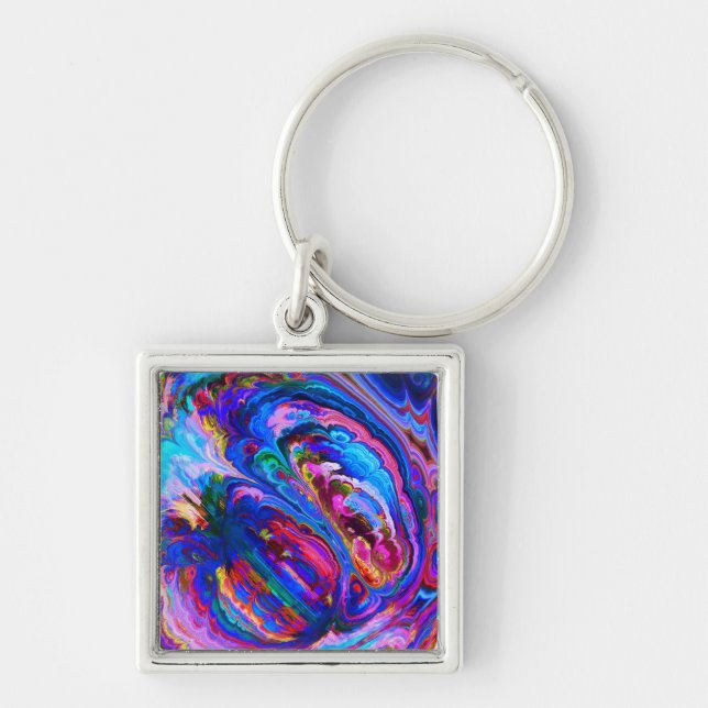 Modern Splash of Purple Hue Paints Key Ring (Front)