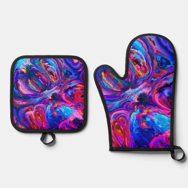 Modern Splash of Purple Hue Paints Oven Mitt & Pot Holder Set (Front)