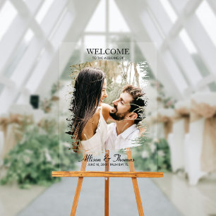 Modern Splatter Wedding Photo Welcome Clear Acrylic Sign