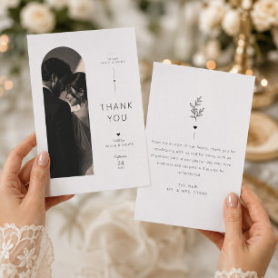 Modern Split Arch Wedding Black & White Photo Thank You Card