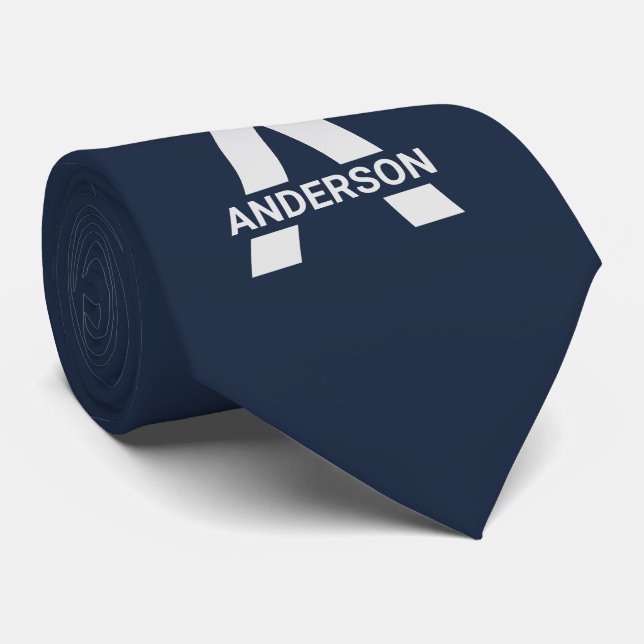 Modern Split Monogram Name Initial Blue Grey Tie (Rolled)