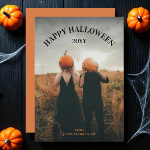 Modern Spooky Simple Scary Photo Happy Halloween Holiday Card