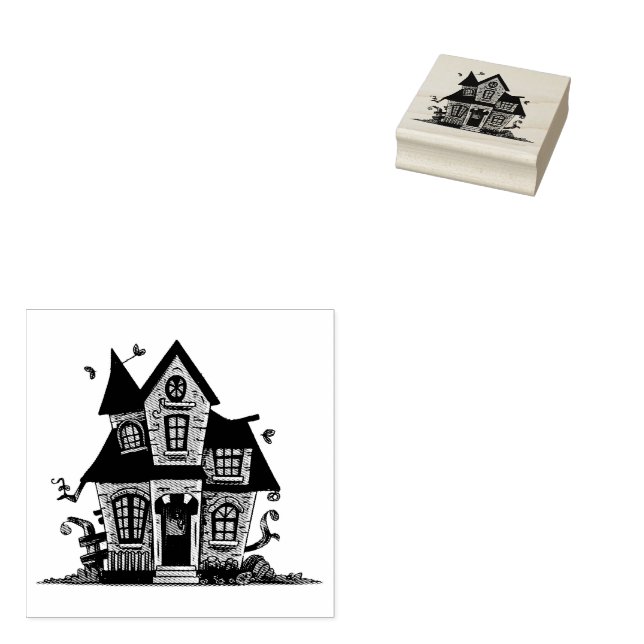 Modern Spooky vintage Haunted house  Rubber Stamp (Stamped)