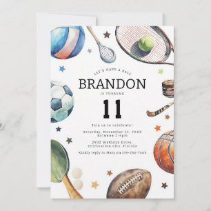 Modern Sports Ball Kids Birthday Invitation