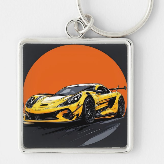Modern Sports Car Illustration Key Ring (Front)