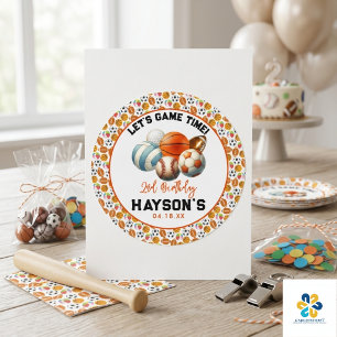 Modern Sports Kids 2nd Birthday party Classic Round Sticker