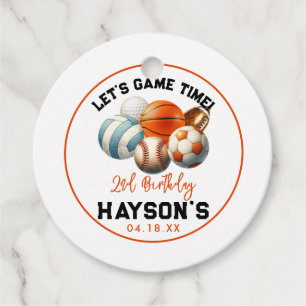 Modern Sports Kids 2nd Birthday party Favour Tags